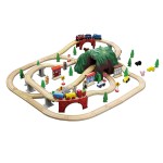 Set trenulete Mountain Rock Town cu circuit montan si tunel dublu Rail Road 100 piese din lemn